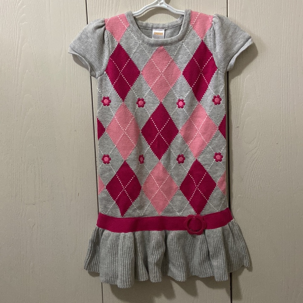 Gymboree Smart and Sweet Grey &Pink Argyle Pattern Sweater Dress